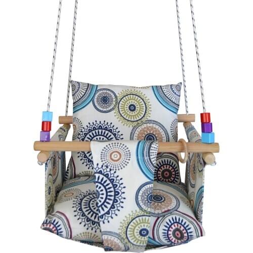 2020 season Unisex Patio Swing Hammock Baby Swing Natural Wooden Child Cotton Duck Cloth Linen Fabric Home Type Geometric Pattern hammock
