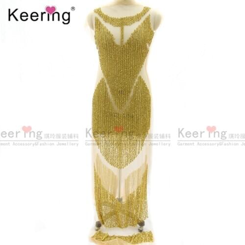 Hot Sale 3D Handmade Gold Rhinestone Bodice Panel For Party Dress WDP-042