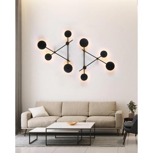 IG Style Modern Art Simple Bedroom Bedside Lamp Aisle Stairs Creative Led Living Room Background Wall Wall lamp Black Geometry