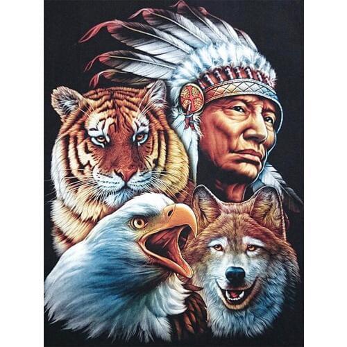 Indian Chief Portrait Diamond Painting Animal Wolf Hawk Tiger Round Full Drill Nouveaute DIY Mosaic Embroidery 5D Cross Stitch