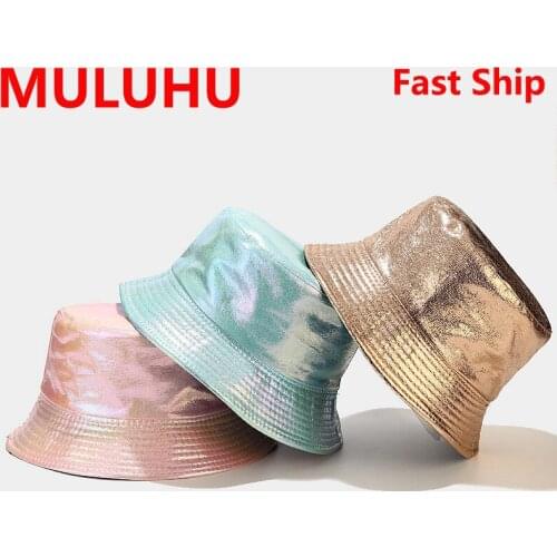 Hip Hop Caps Pure Color Paint Men Women Imitation Leather Double Sided Cap Summer Panama Fashion Fold Sun Fishing Fisherman Hats