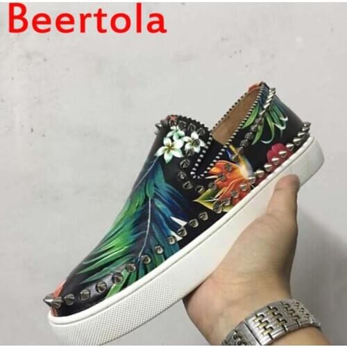 New Sneakers Men Mixed Color Flower Casual Shoes Round Toe Mens Flat Shoes Spikes Breathable 2020 Spring Autumn Tenis Masculino