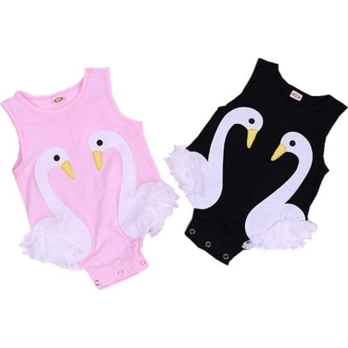 Summer Baby Girls Clothes Sleeveless Pink Romper White Swan Girls Costume One Piece Black Infant Clothing