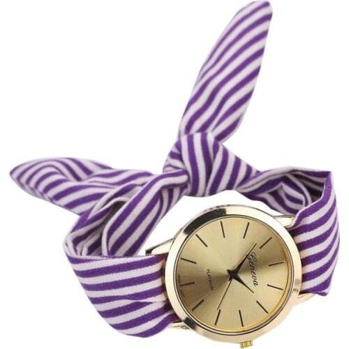 Moment # L05 2018 Fashion Women Stripe Floral Cloth Quartz Dial Bracelet Wristwatch Watch