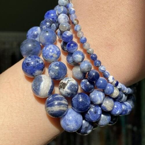 Natural Stone New Blue Sodalite Round Beads Loose Beads For Bracelets Jewelry Making Diy Handmade Accessories 3-12mm 15"