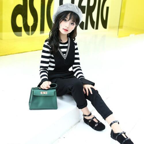 2018 New Fashion Girls Clothes Set Teenage Baby Girl Fall Clothes Brand Children Clothing Long Sleeve Striped Shirt + Jumpsuit