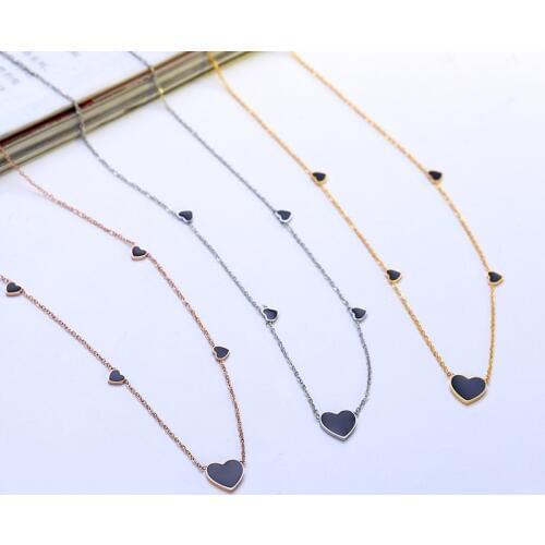 New Trendy Black Peach Heart Shape pendant Necklace Collar 5 Pendant Bijoux Clavicle necklace Fashion Jewelry Silver/GD/RG Color