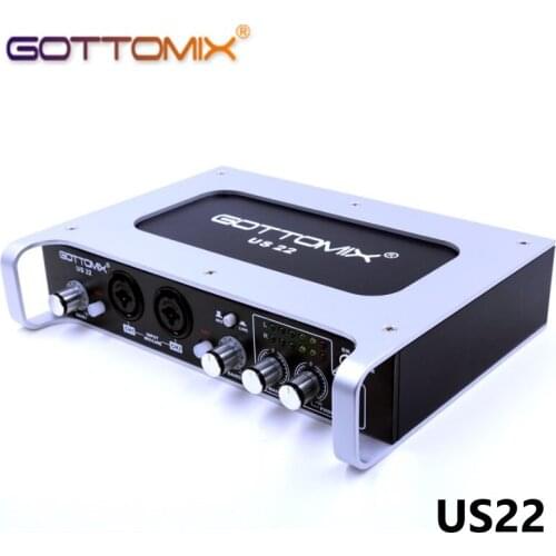 Gottomix US22 Professional 2 In/ 2 Out MIDI I/O USB Audio Interface Sound Card For Karaoke Live Broadcasting Studio Recording