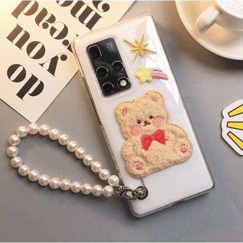 Transparent Bear Case for Huawei MateX2 Cute Women Ins Pearl Bracelet Flip Cover for Huawei Mate X 2 Fundas Para 5G Lovely Gift
