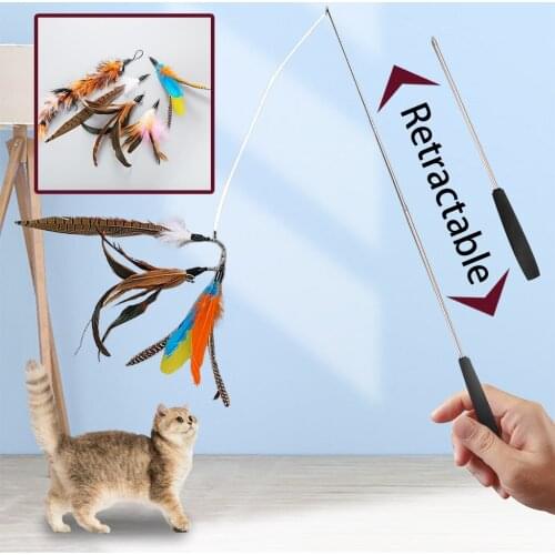 Pet Cat Retractable Interaction Funny Feather Cat Rods Stick Decompression Toy Individuality Leisure Practical Delicate