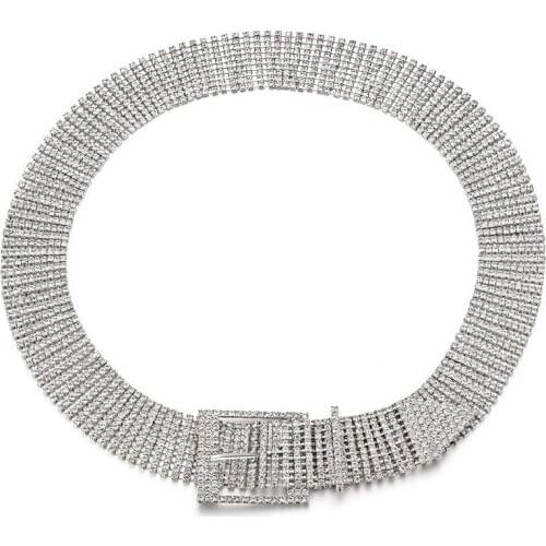 New sparkling crystals wedding belt with black metal female buckle chain belt 8 rows/10 rows banquet dress belt decoration