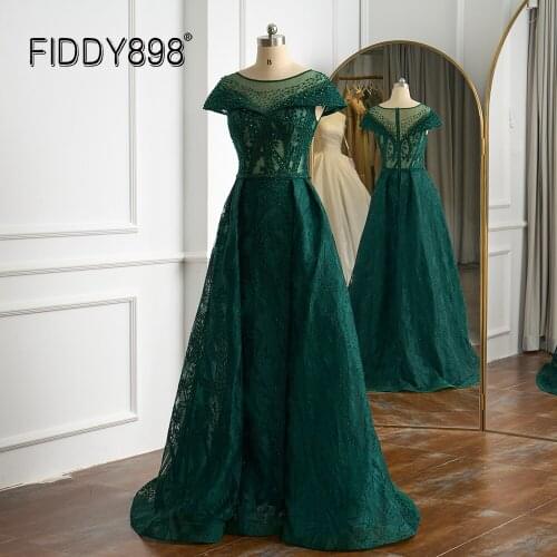 Luxury Evening Dress A-Line Long Prom Dress Lace Beaded Formal Evening Gown Green robe de soirée de mariage