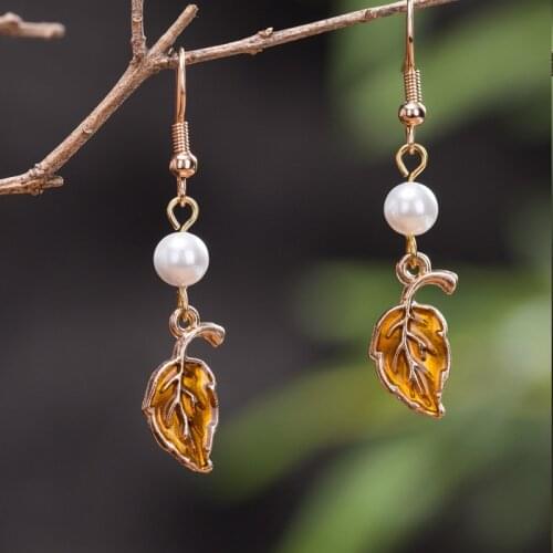 4 Colors Cloisonne Leaf Earrings Simple Short Original Design Fashion Elements