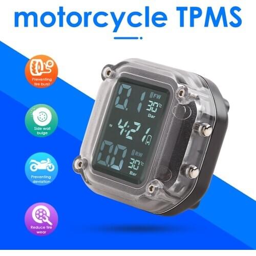 Waterproof Motorcycle TPMS USB Charging Real Time Tire Pressure Temperature Monitor Alarm System With 2 External Sensors