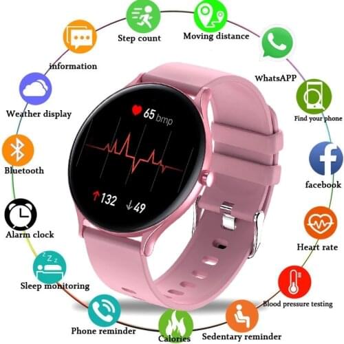 GEJIAN 2021 New Full Touch Screen Smart Watch Women Fashion Watch Heart Rate Blood Pressure Social Message Reminder Smartwatch