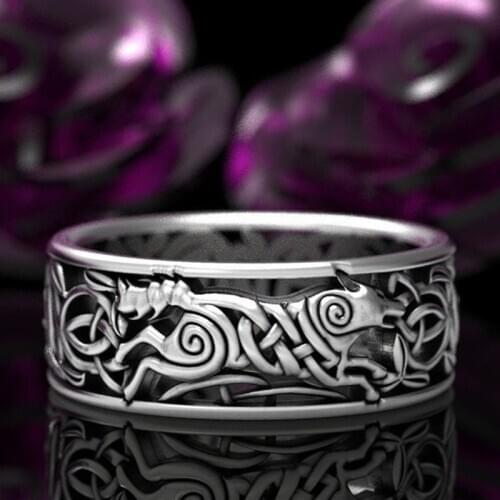 Viking Wolf Amulet Ring Norwegian Nordic Viking Wolf Celtic Werewolf Retro Rune Ring Punk Ring JZ021