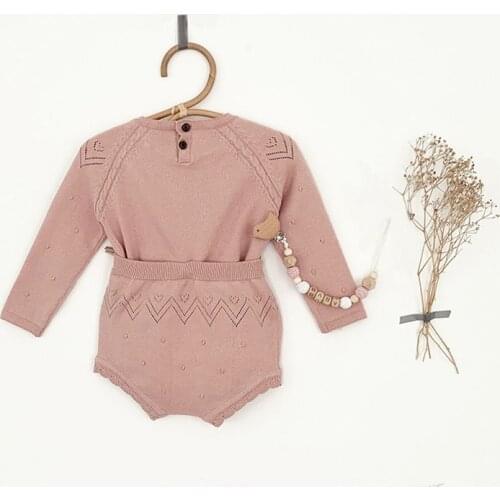 Newborn baby knitted clothes set Baby Knitted O-neck Collar Tops and Solid Loose Bloomer Simple Casual Infant 2Pcs Sets