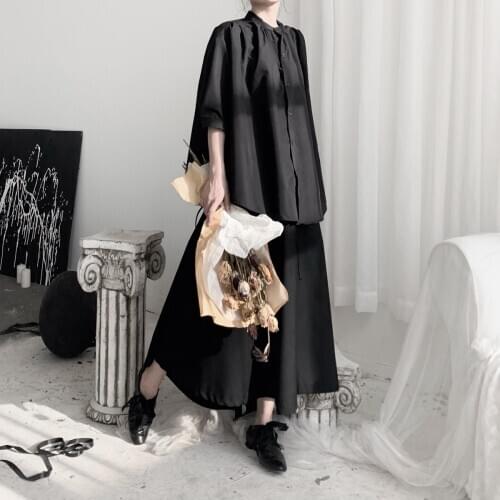 Yinmi Yamamoto design self-made dark arc hem all-match bat sleeve short sleeve doll shirt