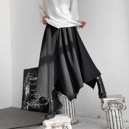 Dark Yamamoto style irregular skirt women black loose pleated skirt minority design hemline dress