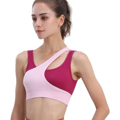 Women Personality Contrast Stitching Sports Bra High Elasticity Push Up Beauty Back Crop Yoga Top Gym Fitness Running Clothes