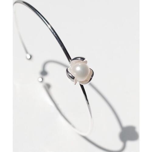 Pearl flower bangle 100% 925 Sterling silver Jewelry Vintage Adjustable bangles for women gift