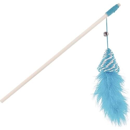 1Pcs Interactive Cat Wand Fun Fake Feather Wooden Pole With Bell Kitten Teaser Pet Teaser Toy Cat Playing Funny Porcelain Toy