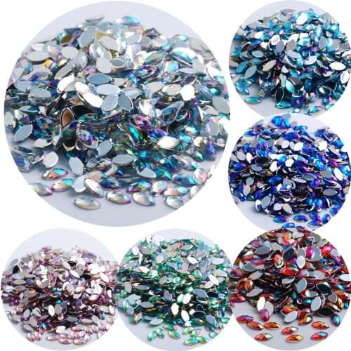 10000pcs/bag Wholesale 4x8mm Crystal AB Acrylic Horse eye Shape Rhinestone Glitter Glue On Flatback Colorful Rhinestones