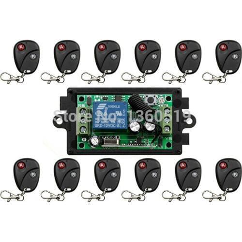 2016 New DC12V 1CH 1Channe RF wireless remote control switch System,12X Transmitter + 1 X Receiver,315/433 MHZ