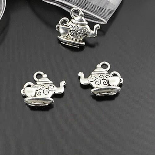 23050)50PCS 15x14MM Antique Style Zinc Alloy Teapot and Cup Charms Pendants Jewelry Findings Accessories