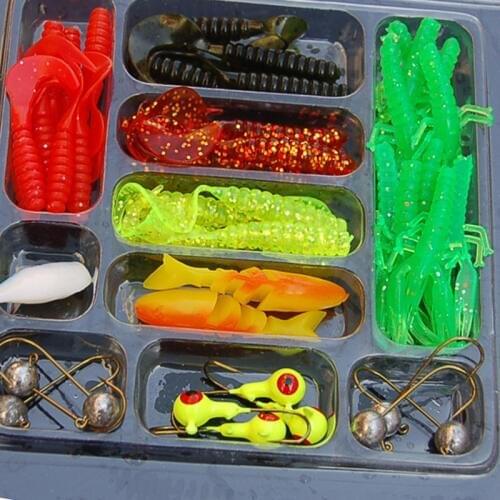 35Pcs Soft Worm Fishing Baits + 10 Lead Jig Head Hooks Simulation Lures Tackle Set Fishing Tools Tackle Box Fishing soft Lure