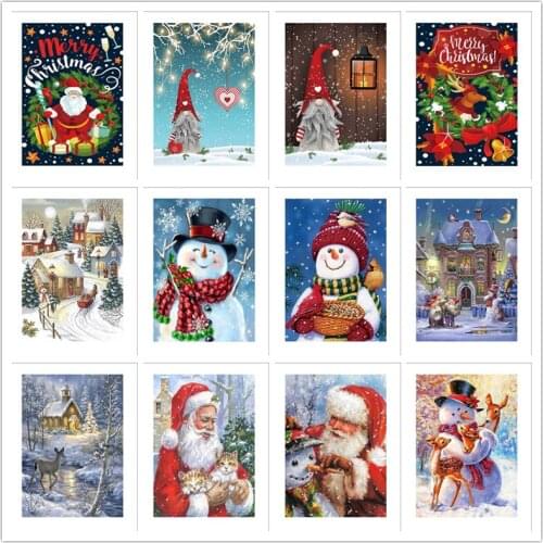 5D Diy Diamond Painting Cartoon Santa Claus Round Rhinestone Embroidery Christmas Tree Scenery Home Decoration Christmas Gift