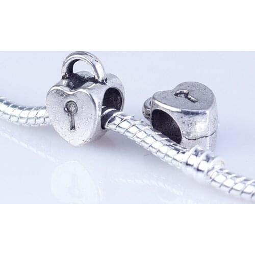 60pcs Tibetan Silver Metal DIY love&heart beads big hole round beads fit for style European Bracelets