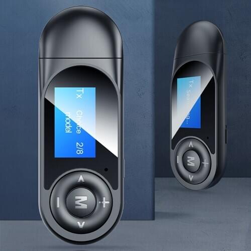 New 2 in 1 Bluetooth 5.0 Audio Transmitter Receiver USB Dongle LCD Display 3.5MM AUX RCA Stereo Wireless Adapter