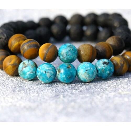 Turquoises Lava Bead Bracelet 8mm Natural Turquoises Beaded Stone Bracelets for Men Men Boho Style Friendship Bracelet Gifts
