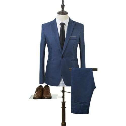 Blue Solid Mens Dress Blazers One Button Slim Thin Blazer Suit Wedding Business Costume Homme Casual 2 Piece Men Clothing