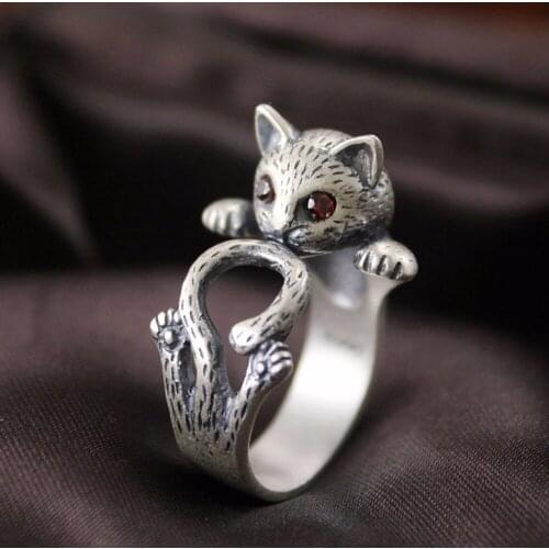Bohemian Vintage Silver Color Big Cat Rings For Women Adjustable Size Wedding Finger Ring