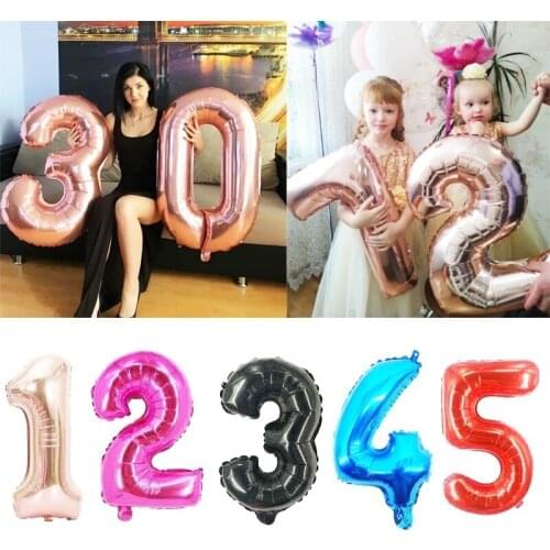 16/32/40 inch Large Aluminum Foil Digital Balloons Happy Birthday Wedding Party Decoration Baby Shower Kids Gift Helium Globos