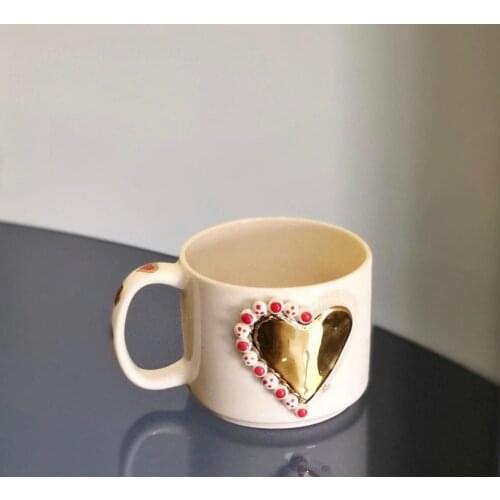 Handmade and Hand-painting High Quality Custom Made Gold Decorated Heart Coffee Tea Espresso Cup and Saucer