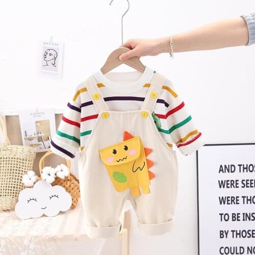 Children Cartoon Clothes Autumn Baby Boys Girls Striped T Shirt Pants 2Pcs/sets Infant Costume Toddler Sportswear Outfits
