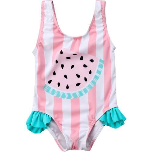 Baby Girls Swimwear Summer Watermelon Pink Striped Pattern Kids Swimming wear Children One Piece Bathing Suit Beach Wear