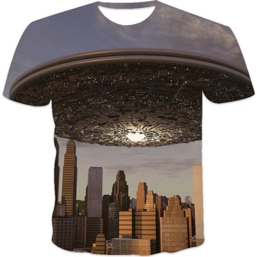 2021 Summer Hot Sale New O-Neck Mens T-s Mens T-shirt Loose Clothes Retro Short Sleeve Fashion Starry Sky UFO Graphic Printed