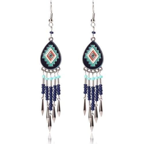 HC Elegant Enamel Flower Water Drop Earrings for Women Long Statement Jewelry Bohemian Bead Tassel Earring kolczyki pendientes F