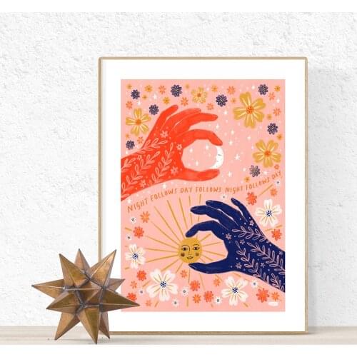 Night Follows Day Art Poster Boho Abstract Wall Decor Print Pictures Celestial Canvas Painting Nordic Bedroom Livingroom Decor