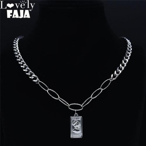 Stainless Steel Geometry British Coins Choker Necklace Women Silver Color Necklaces Jewelry chaine acier inoxydable NK214S03
