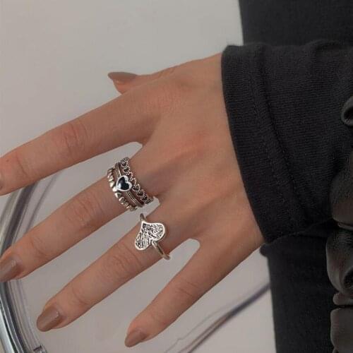Ins Retro Heart Multilayer Index Finger Opening Rings For Women Fine Exquisite Jewelry Birthday Party Gift