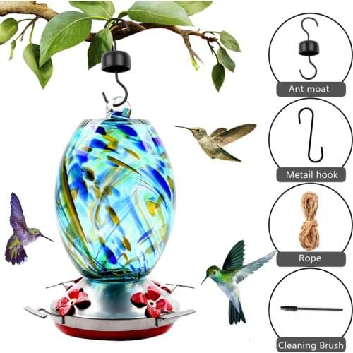 Creative Humming Bird Feeder Hanging Bird Food Feeding Outdoor Stained Glass Bird Hanging Feeder Pet Drinker Water Bowl Decor