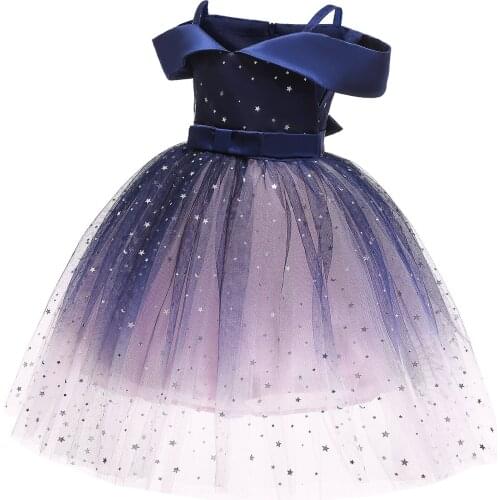 Citgeett Summer Kids Girls Wedding Costume Star Mesh One-Shoulder Skirt Evening Solid Dress Clothes