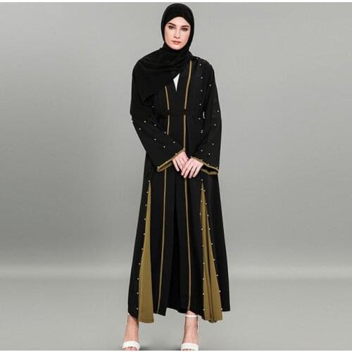 Plus size Muslim Robe Dubai hit color beading embroidey Muslim abaya Robes Arab Ramadan muslim Worship Service abaya Wj2573