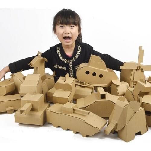 2021 New Children Handmade Corrugated Cardboard 3D DIY Puzzle Coloring Assembled Model Coloring Graffiti Educational Toy