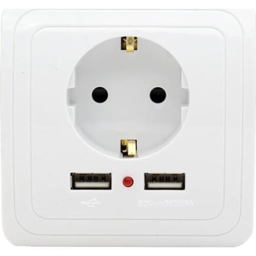 Minitiger New Arrival Wall Power Socket 16A EU Standard Outlet With 2400mA Dual USB Charger Port for Mobile Super Power